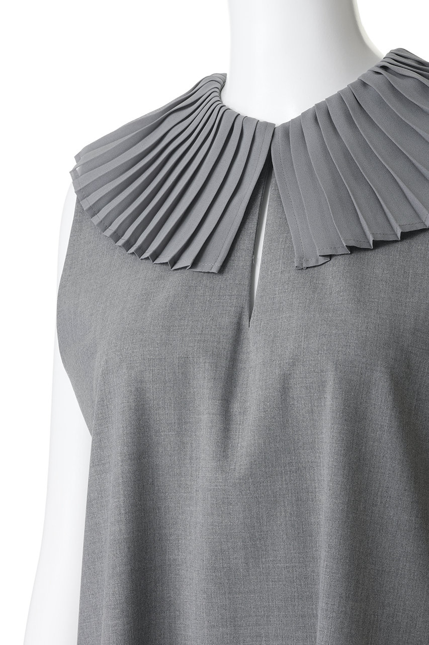 mizuiro ind(ミズイロインド)｜pleats collar N/S OP ワンピース/gray
