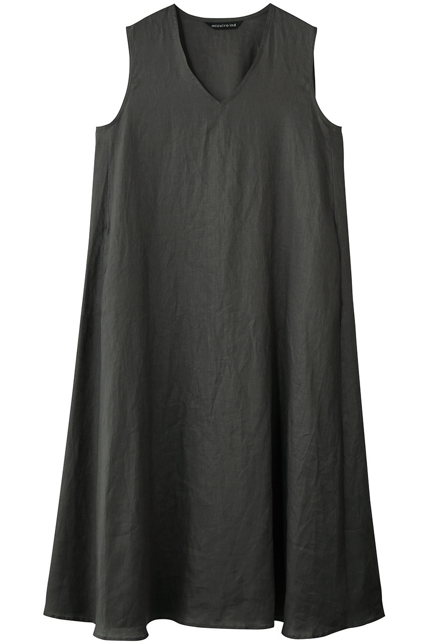 ミズイロインド/mizuiro indのlinen V neck flare OP ワンピース(c.grayA/2-250097)