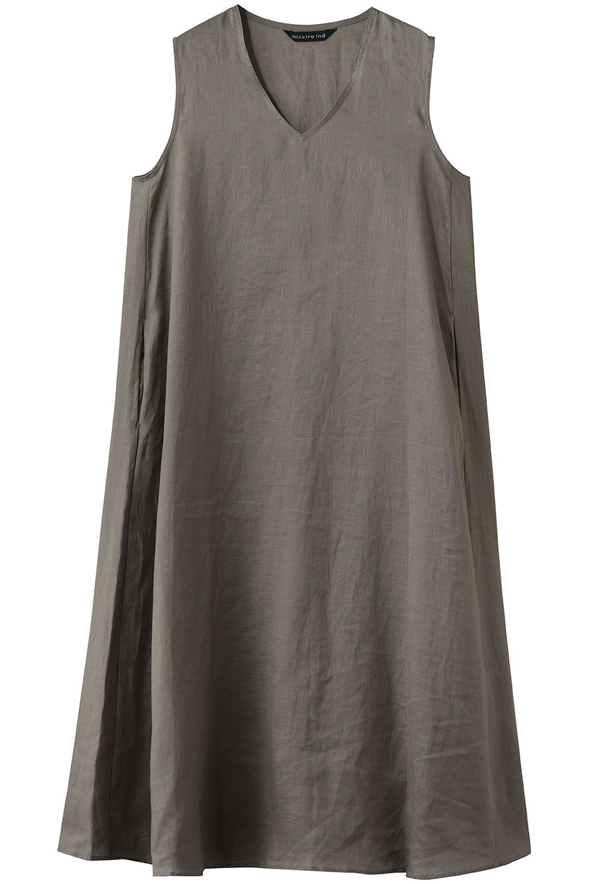 ミズイロインド/mizuiro indのlinen V neck flare OP ワンピース(beigeA/2-250097)
