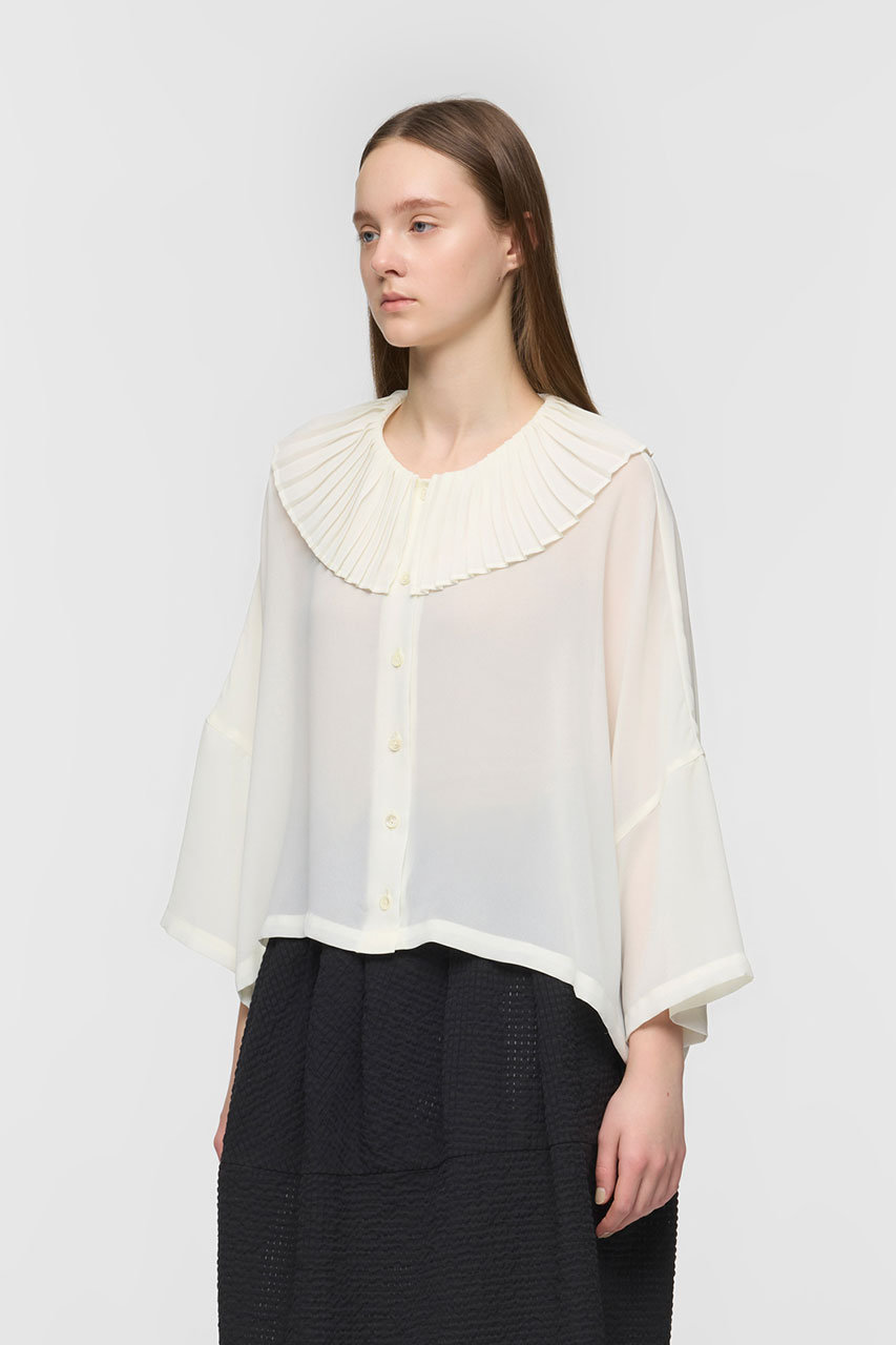 mizuiro ind(ミズイロインド)｜pleats collar wide shirt シャツ/ivory