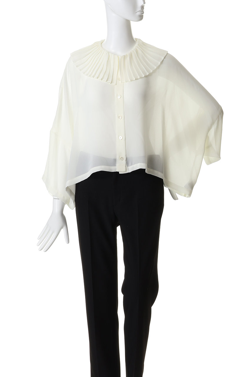 mizuiro ind(ミズイロインド)｜pleats collar wide shirt シャツ/ivory