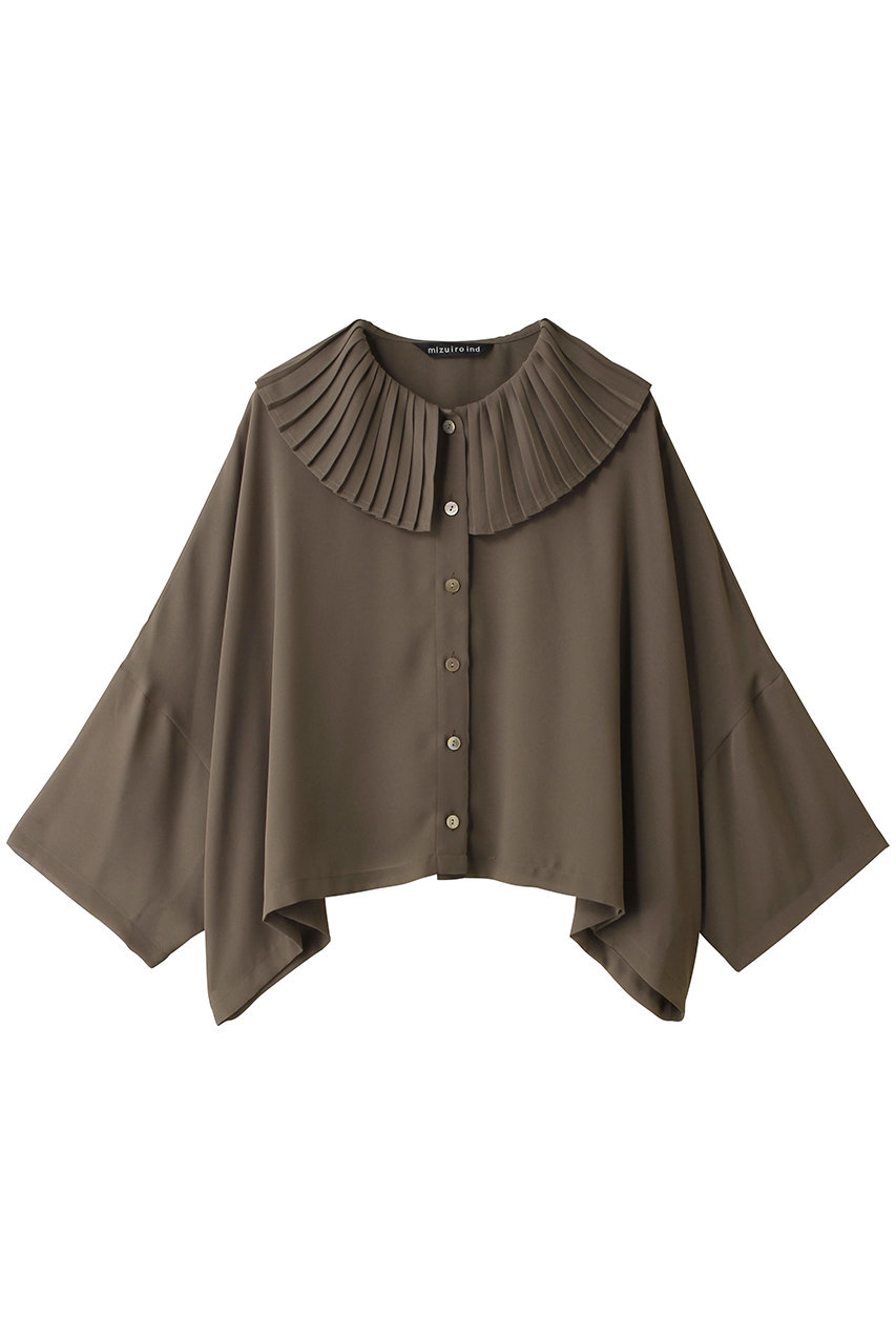 ミズイロインド/mizuiro indのpleats collar wide shirt シャツ(brown/2-230117)