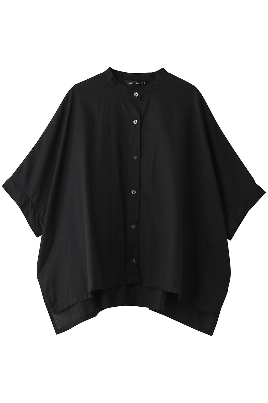 ミズイロインド/mizuiro indのcotton linen stand collar wide shirt シャツ(black/2-230149)