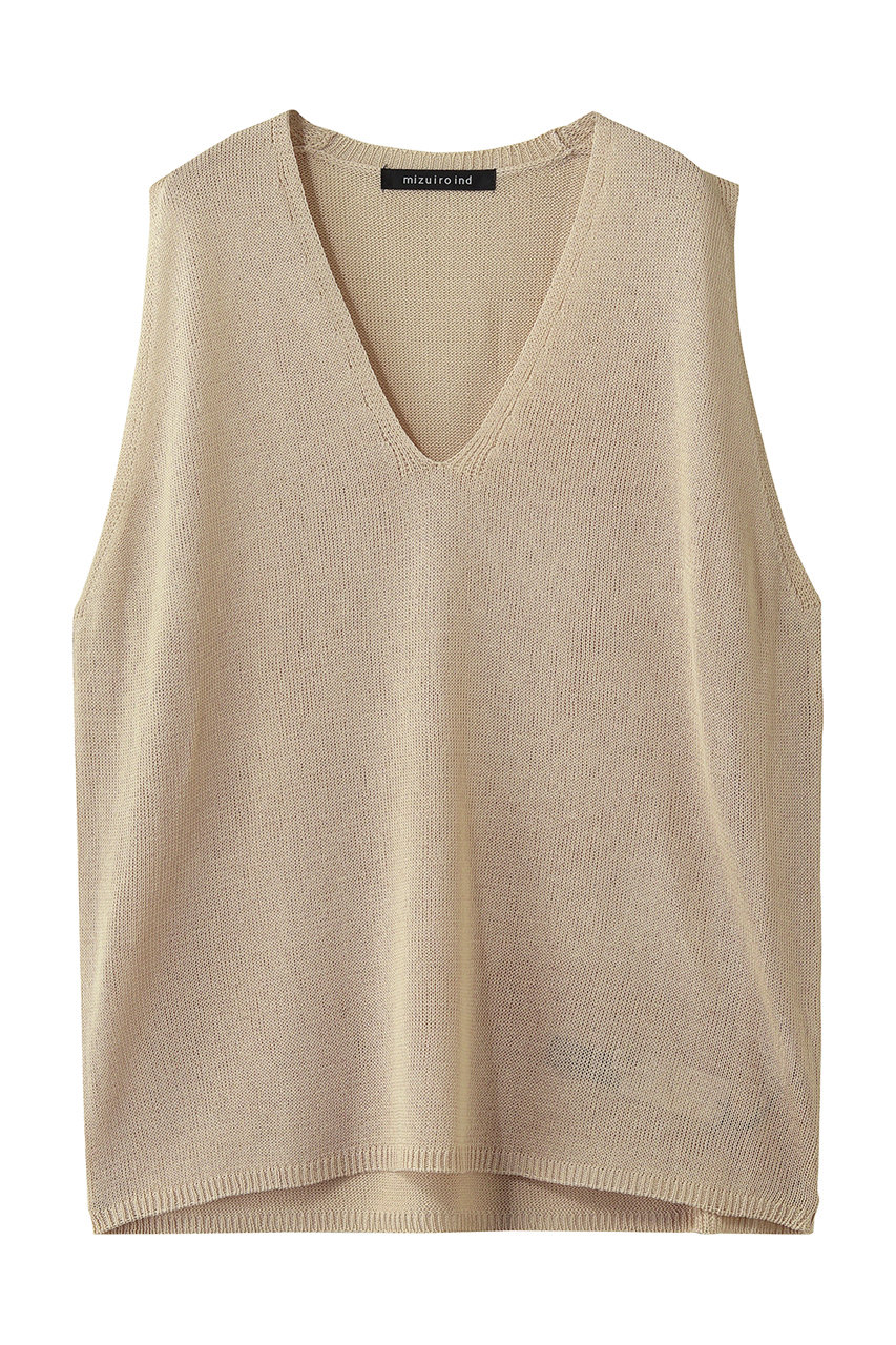 ミズイロインド/mizuiro indのlinen like V neck wide vest ベスト(ivory/2-220047)