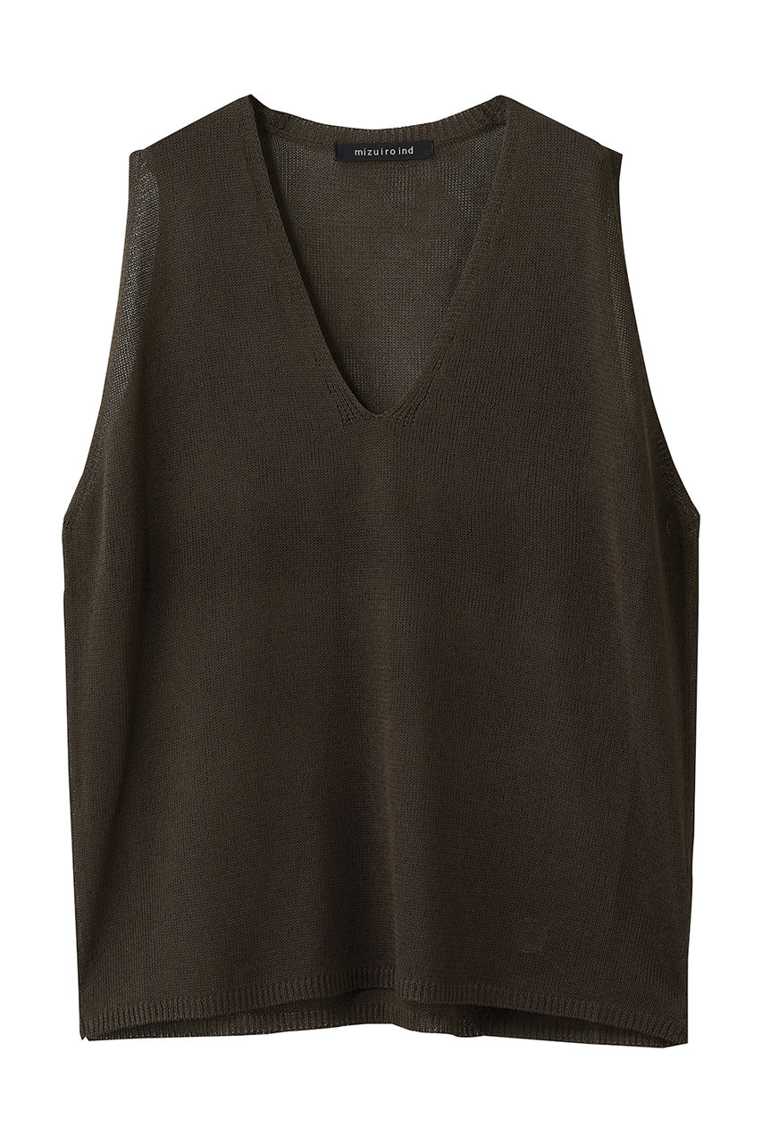 ミズイロインド/mizuiro indのlinen like V neck wide vest ベスト(brown/2-220047)