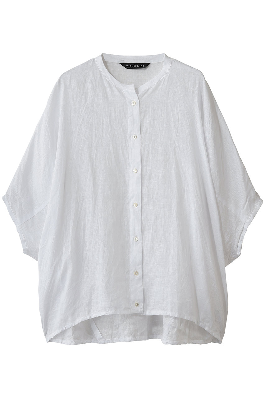 ミズイロインド/mizuiro indのlinen stand collar cocoon shirt シャツ(off white/2-230148)
