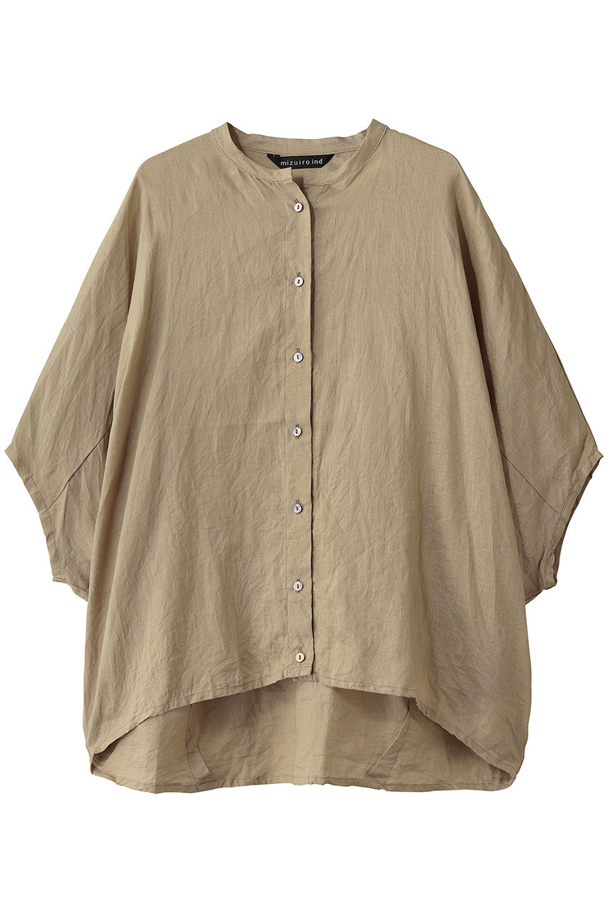 linen stand collar cocoon shirt シャツ