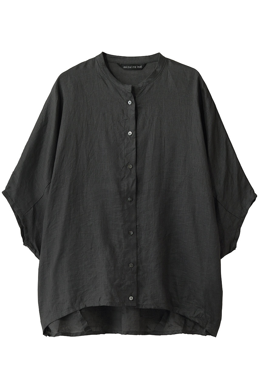 ミズイロインド/mizuiro indのlinen stand collar cocoon shirt シャツ(c.gray/2-230148)