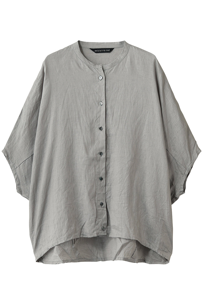 ミズイロインド/mizuiro indのlinen stand collar cocoon shirt シャツ(l.gray/2-230148)