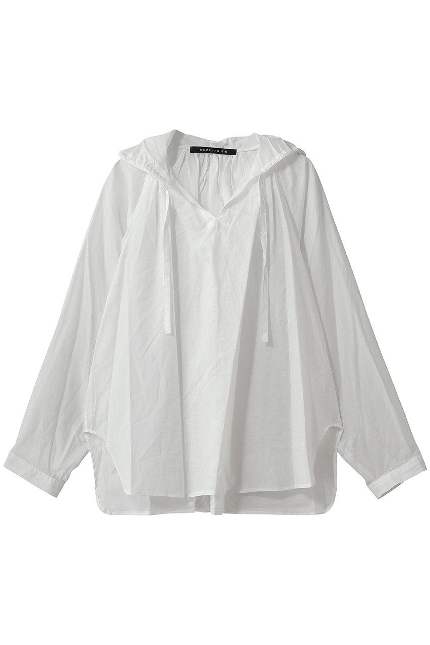 ミズイロインド/mizuiro indのhooded gather neck shirt シャツ(off white/3-230133)