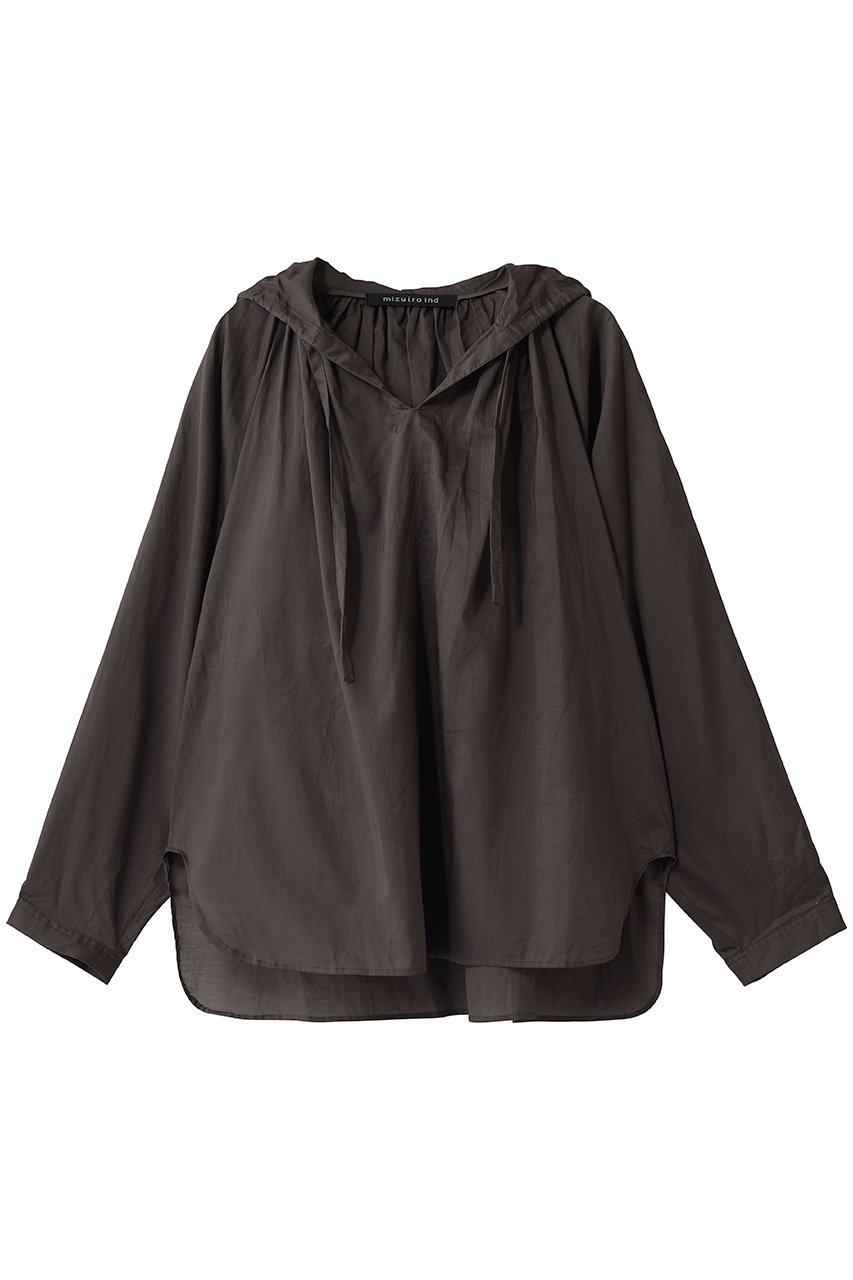 ミズイロインド/mizuiro indのhooded gather neck shirt シャツ(c.gray/3-230133)