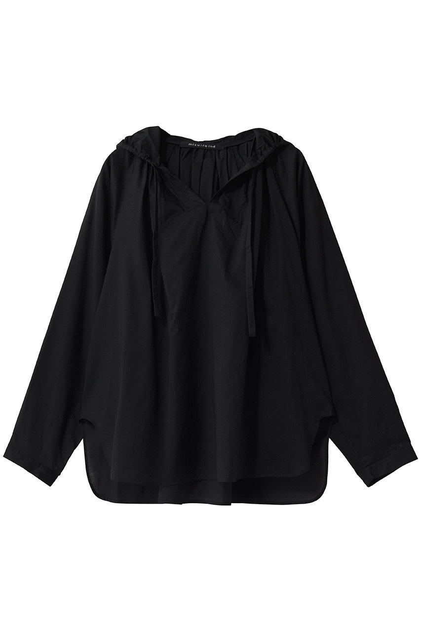 ミズイロインド/mizuiro indのhooded gather neck shirt シャツ(black/3-230133)