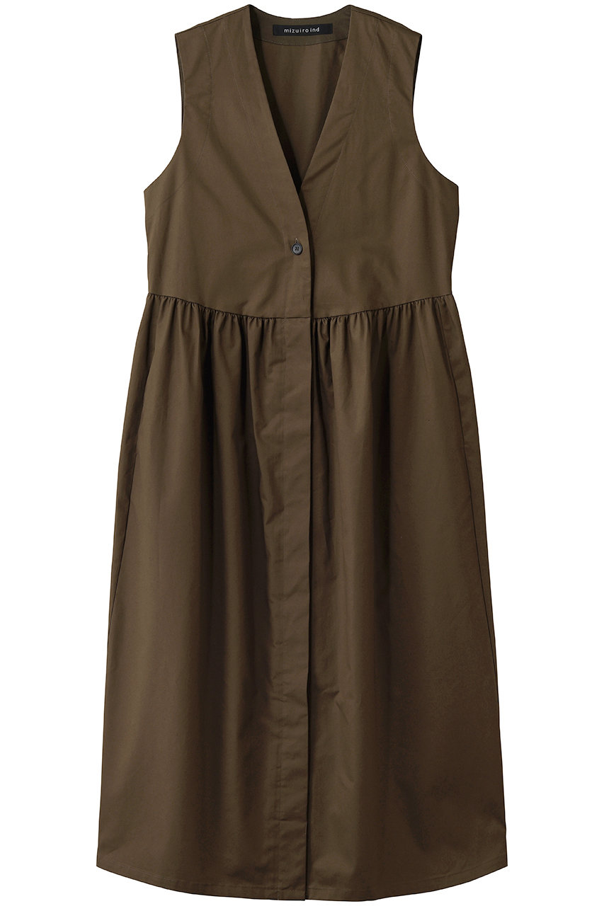 ミズイロインド/mizuiro indのV neck waist gather jilt ジレ(brown/3-250079)