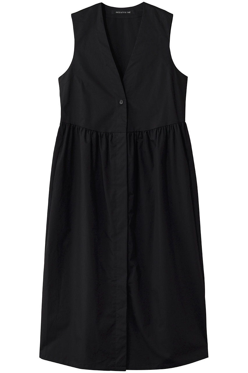 ミズイロインド/mizuiro indのV neck waist gather jilt ジレ(black/3-250079)