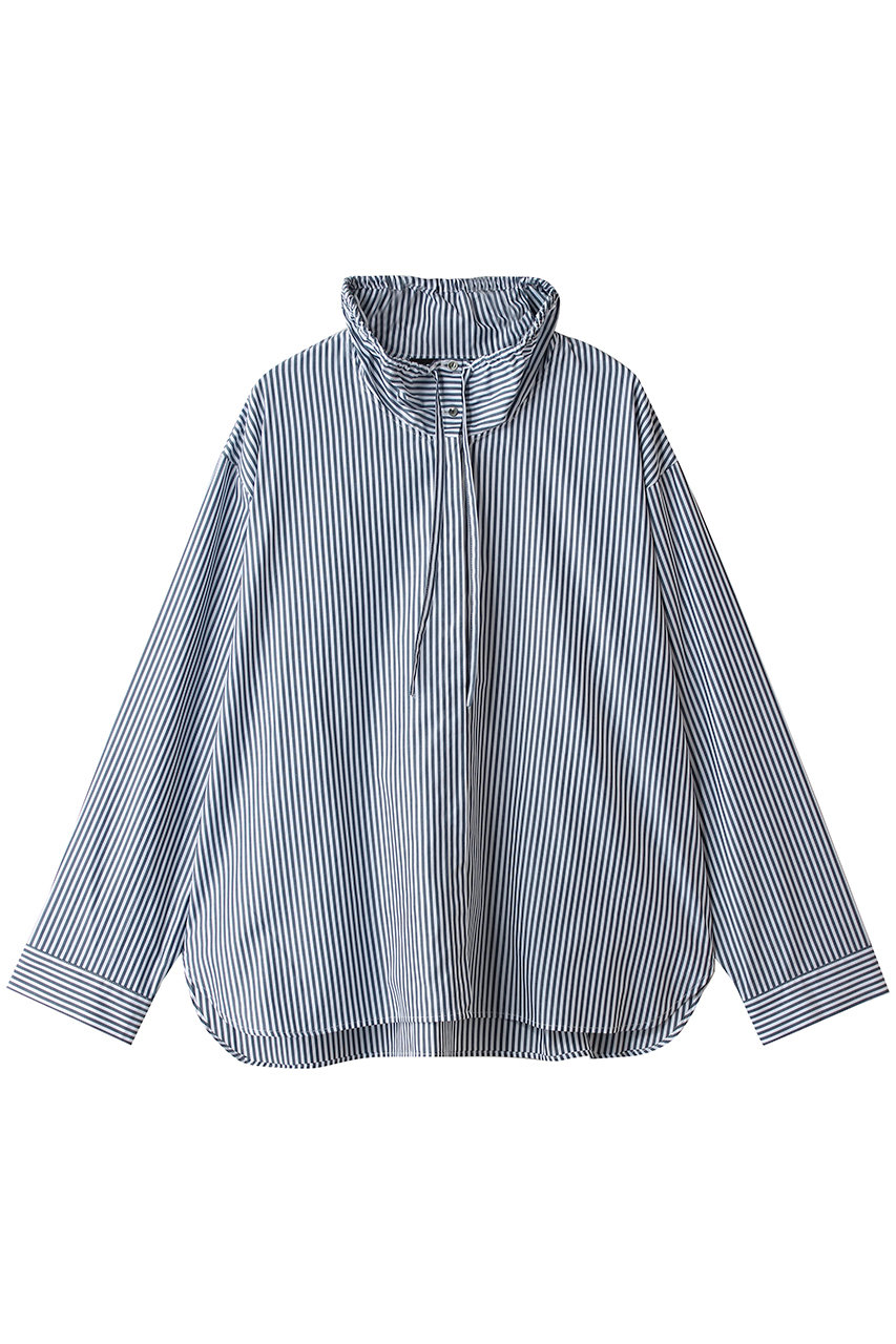 ミズイロインド/mizuiro indのstripe gather neck shirt シャツ(navy/3-230138)
