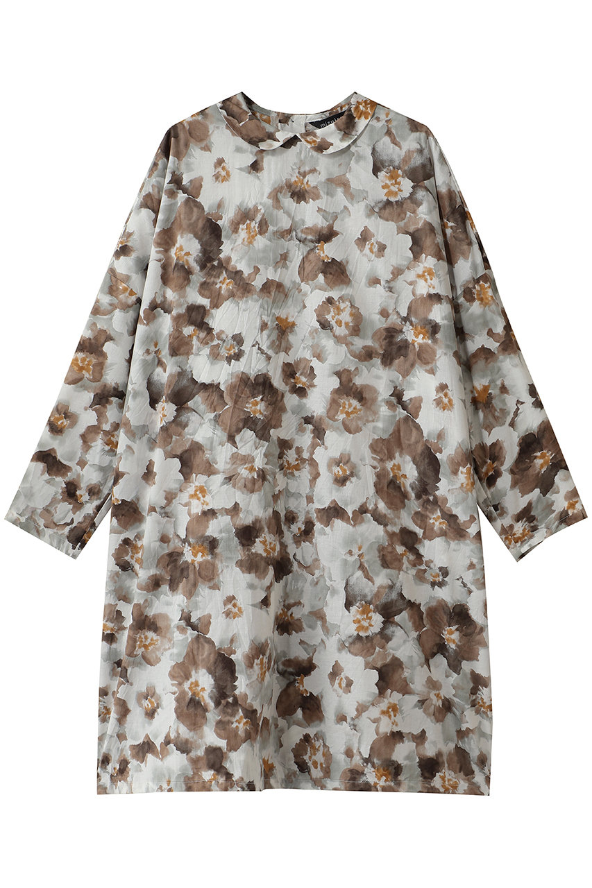 ミズイロインド/mizuiro indのprint shirt collar OP ワンピース(brown/3-250082)