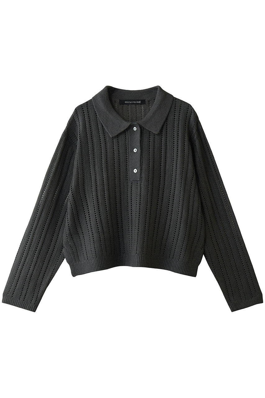 ミズイロインド/mizuiro indのfoil printing mesh polo knit ニット(c.gray/3-220135)