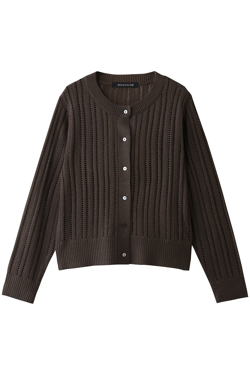ミズイロインド/mizuiro indのfoil printing mesh crew C/D カーディガン(brown/3-220136)