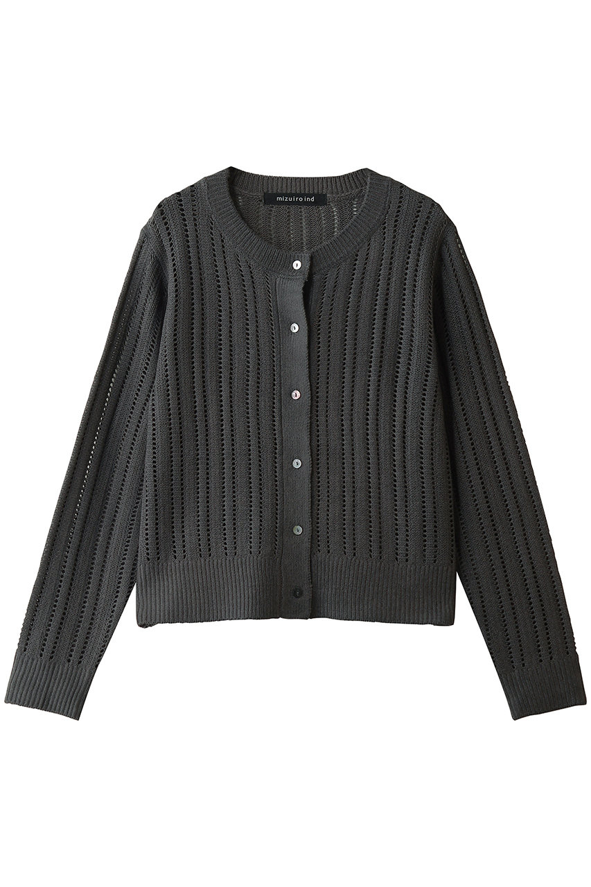 ミズイロインド/mizuiro indのfoil printing mesh crew C/D カーディガン(c.gray/3-220136)