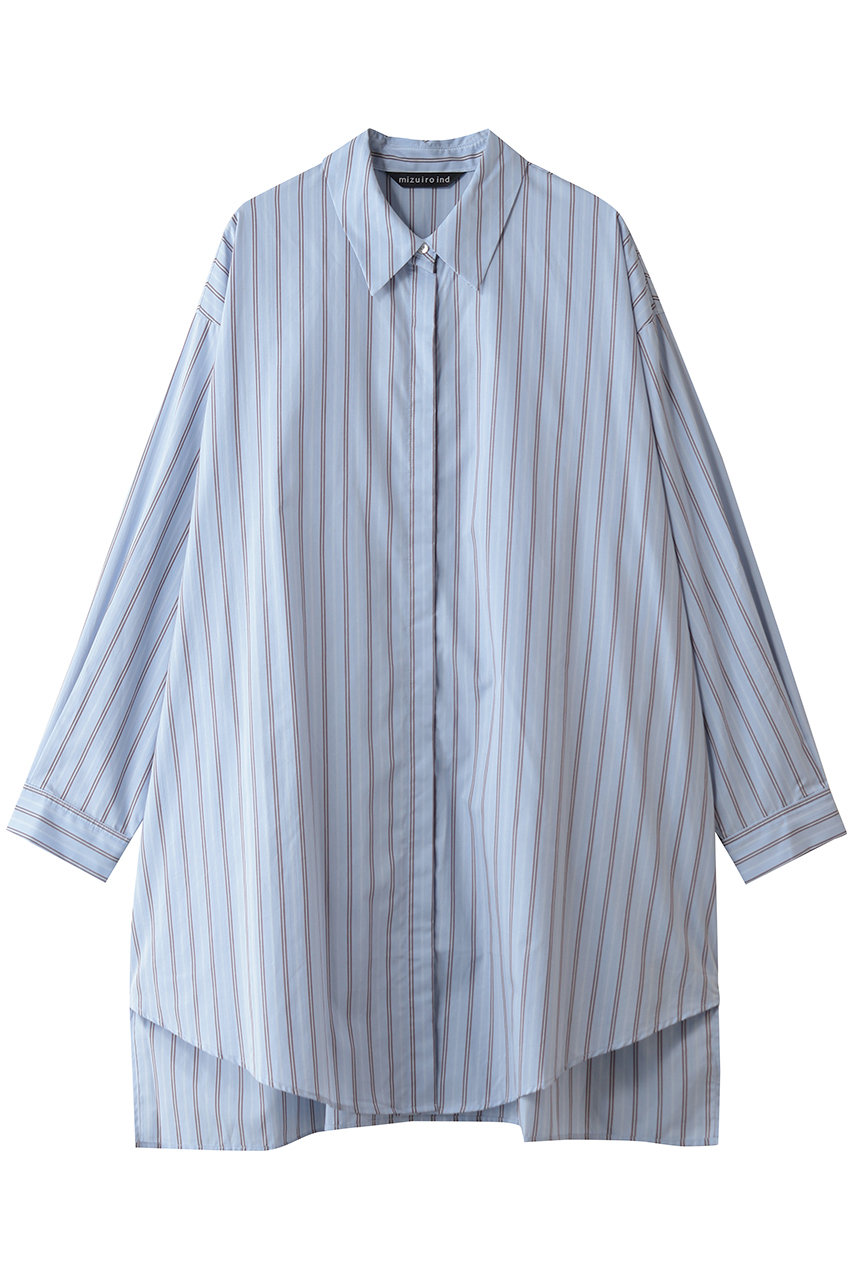 ミズイロインド/mizuiro indのstripe box cut shirt シャツ(l.blue/3-230145)