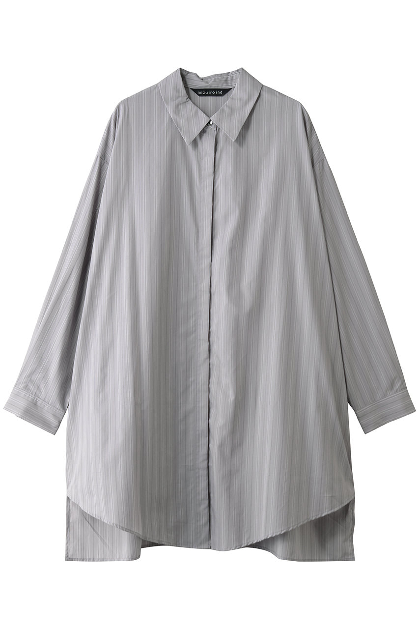 ミズイロインド/mizuiro indのstripe box cut shirt シャツ(gray/3-230145)
