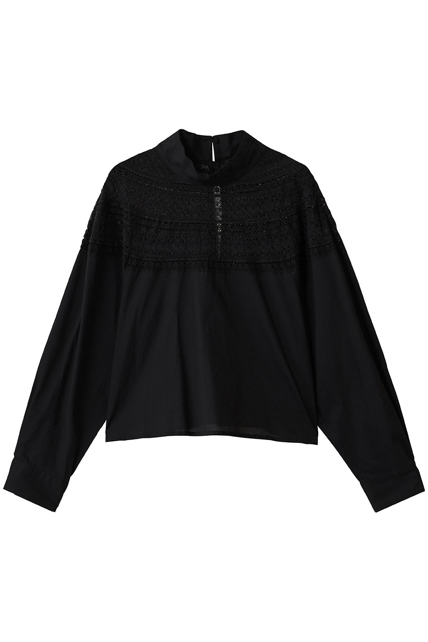 ミズイロインド/mizuiro indのlace yoke high neck shirt シャツ(black/3-230122)