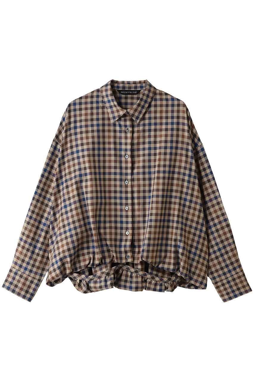 ミズイロインド/mizuiro indのcheck long slv ballon shirt シャツ(beige/3-230135)