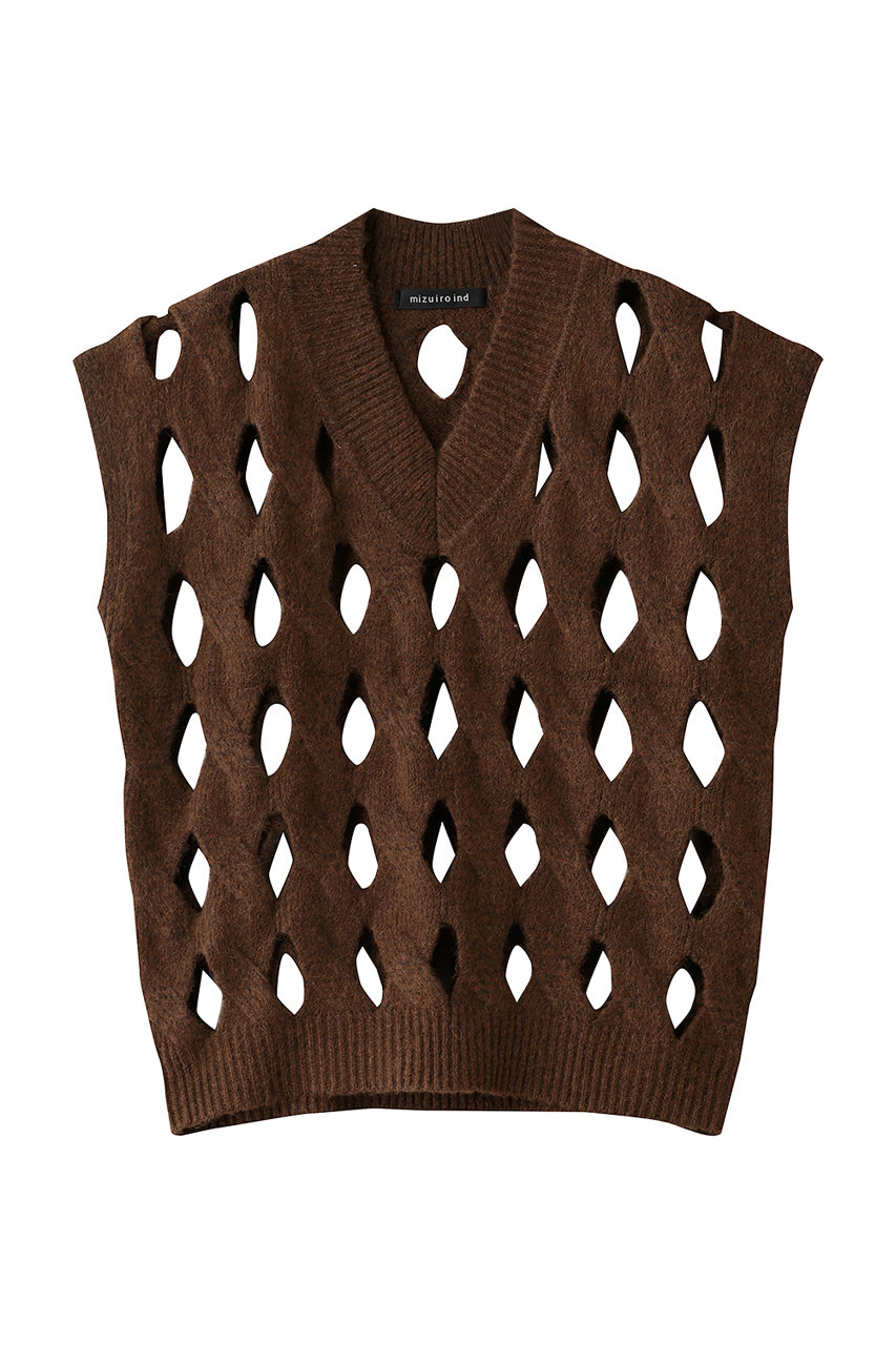 mizuiro ind cable V neck vest ベスト (brown, F) ミズイロインド ELLE SHOP