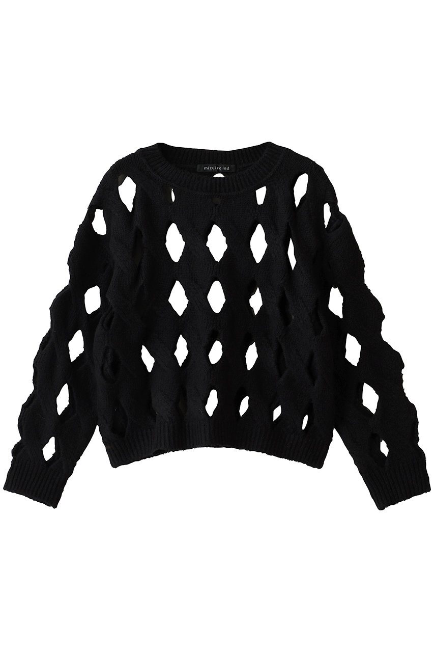 mizuiro ind cable crew neck P/O プルオーバー (black, F) ミズイロインド ELLE SHOP