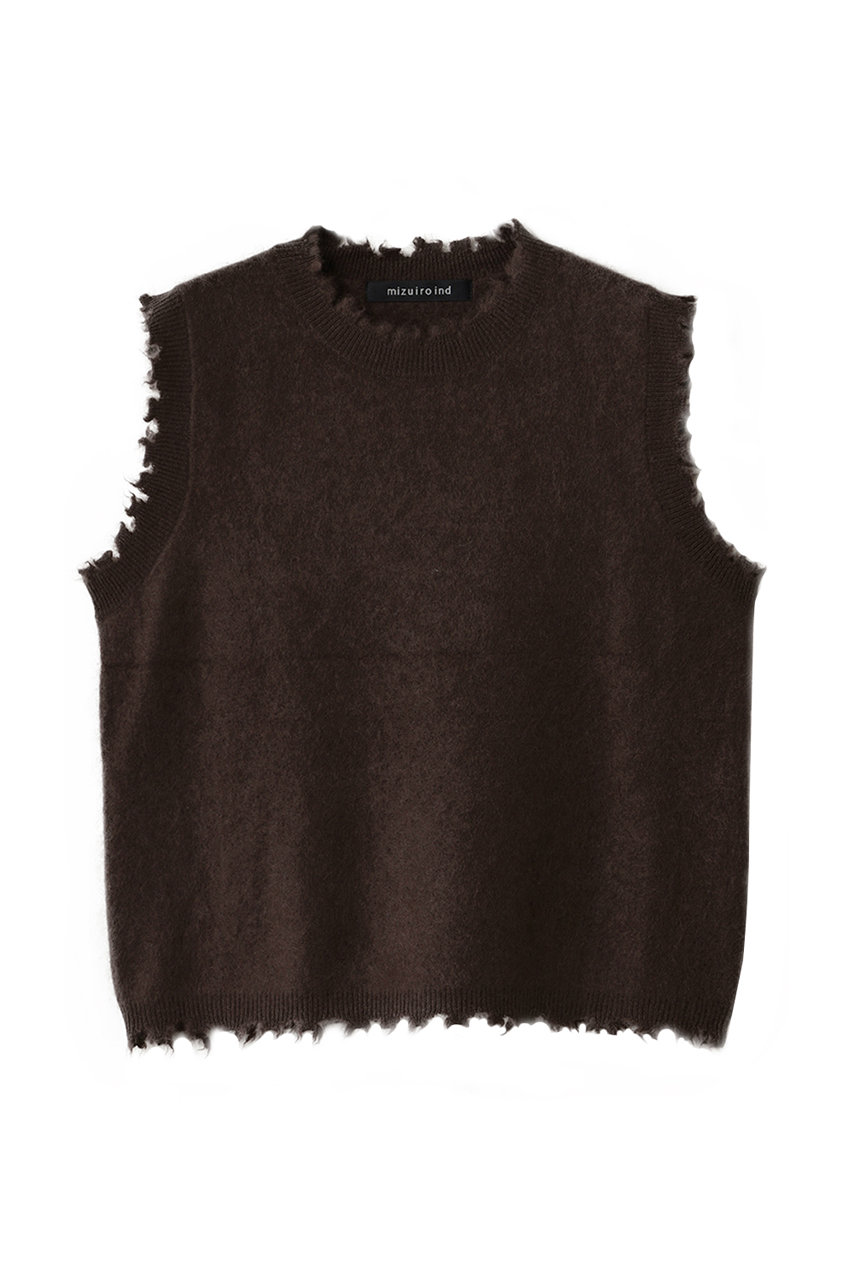 mizuiro ind rip damage crew neck vest ベスト (brown, F) ミズイロインド ELLE SHOP