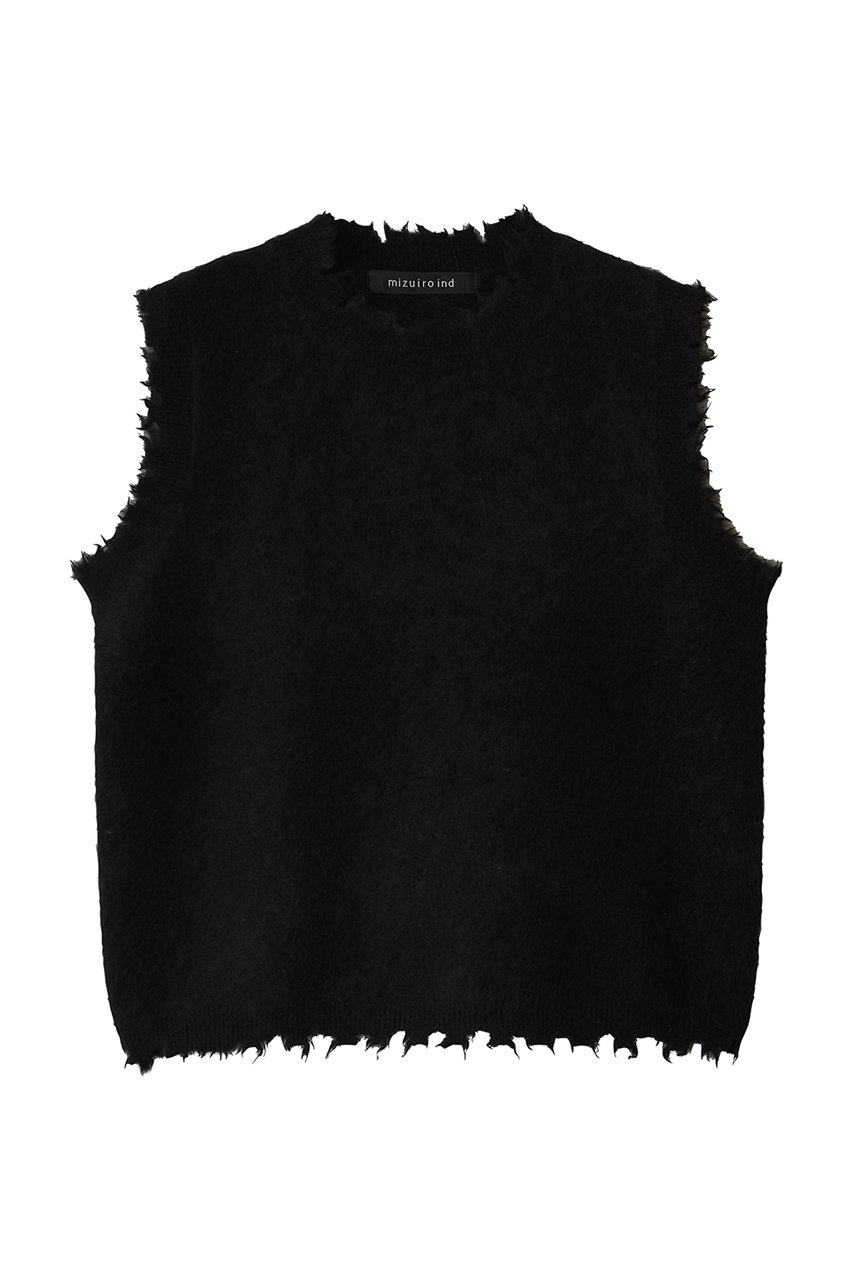 mizuiro ind rip damage crew neck vest ベスト (black, F) ミズイロインド ELLE SHOP