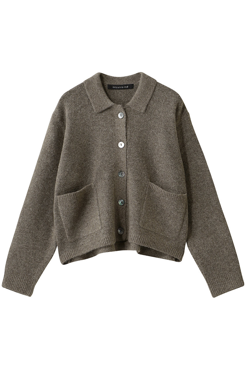 mizuiro ind high neck shirt collar short C/D カーディガン (brown, F) ミズイロインド ELLE SHOP