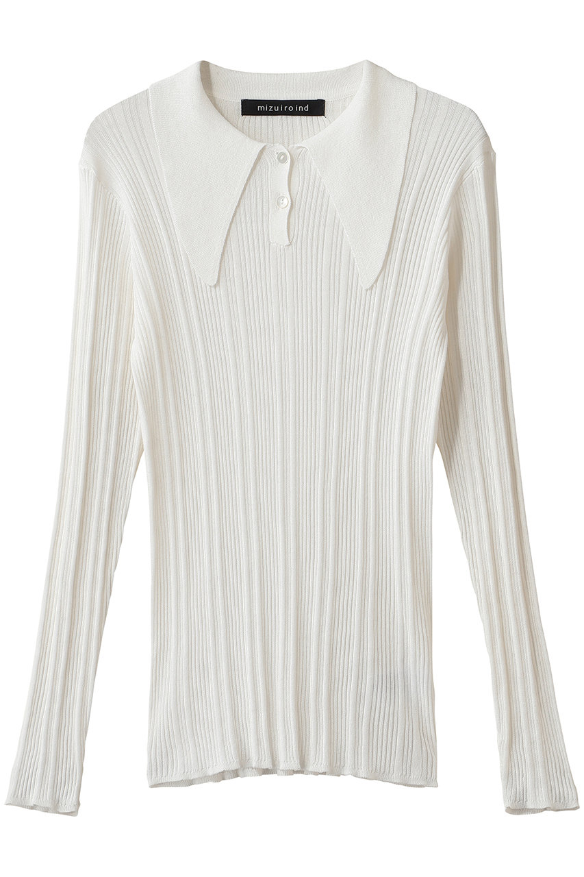 mizuiro ind long collar knit polo ニットポロ (off white, F) ミズイロインド ELLE SHOP