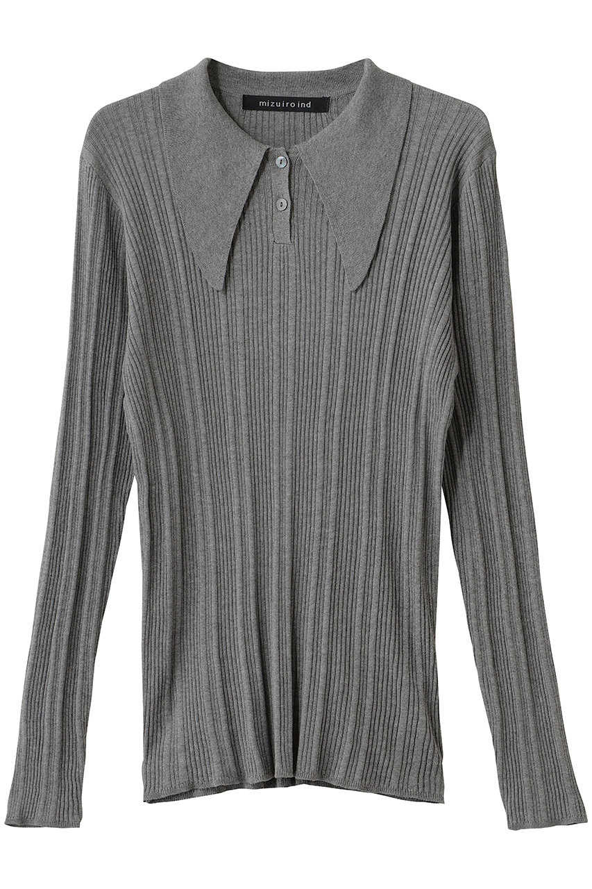 mizuiro ind long collar knit polo ニットポロ (gray, F) ミズイロインド ELLE SHOP