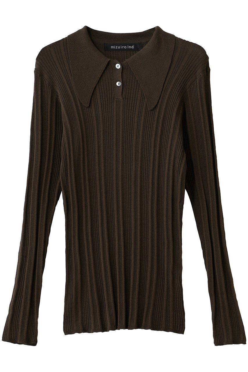 mizuiro ind long collar knit polo ニットポロ (brown, F) ミズイロインド ELLE SHOP
