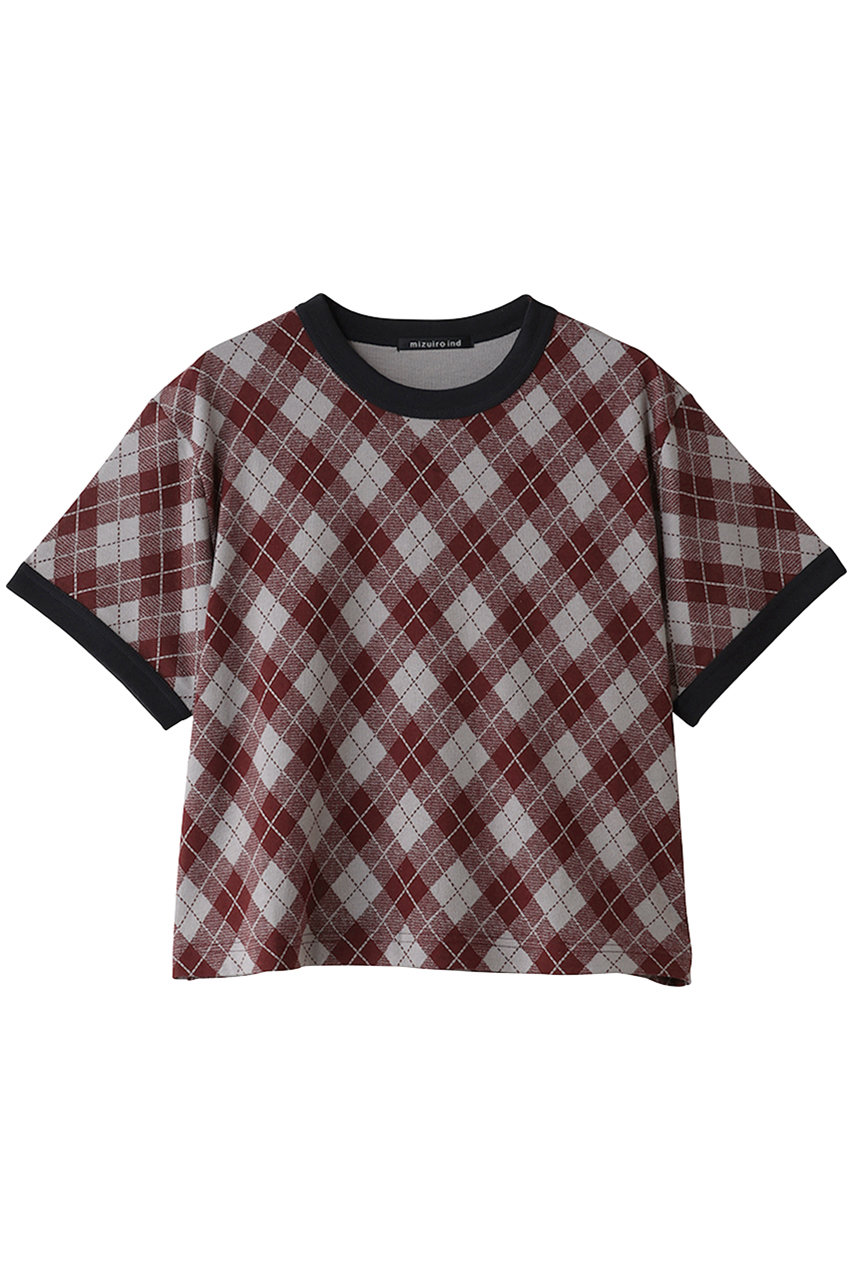 mizuiro ind argyle print T Tシャツ (wine, F) ミズイロインド ELLE SHOP