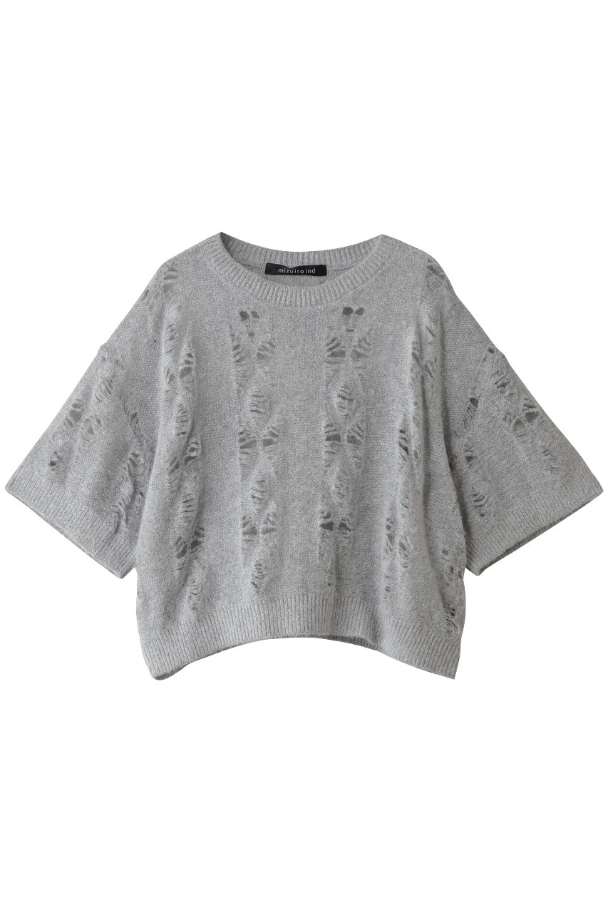 mizuiro ind sheer pattern half slv P/O プルオーバー (l.gray, F) ミズイロインド ELLE SHOP