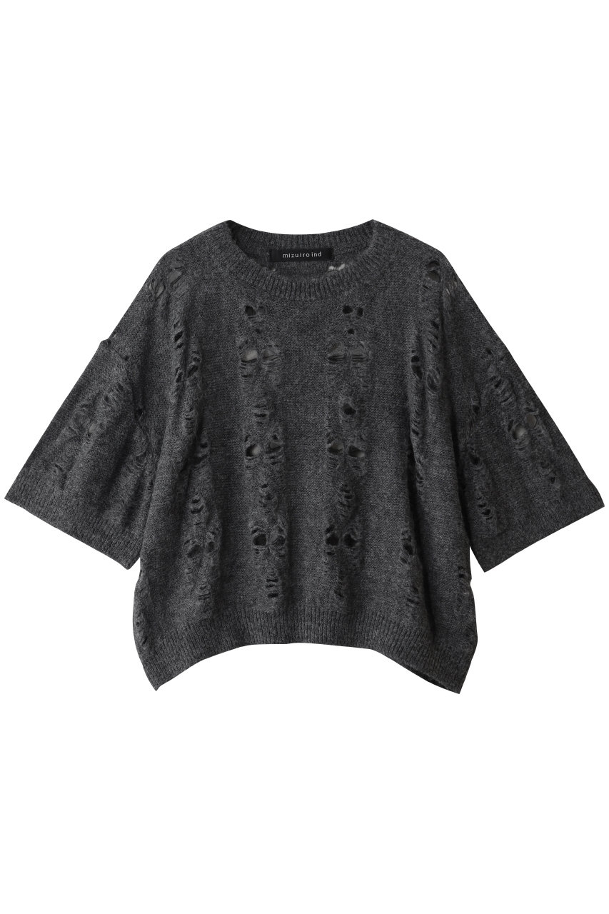 mizuiro ind sheer pattern half slv P/O プルオーバー (gray, F) ミズイロインド ELLE SHOP