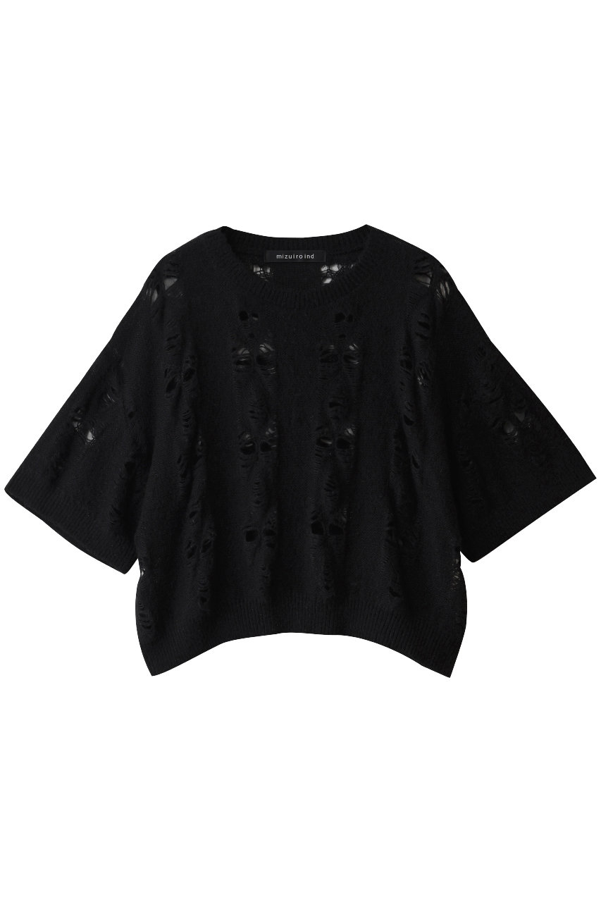 mizuiro ind sheer pattern half slv P/O プルオーバー (black, F) ミズイロインド ELLE SHOP