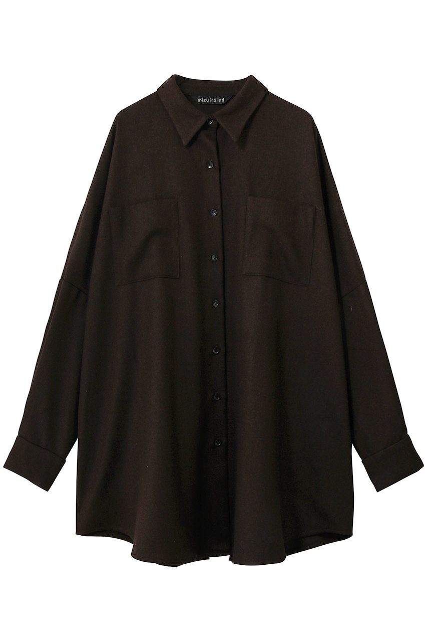 mizuiro ind wool wide shirt with pockets シャツ (brown, F) ミズイロインド ELLE SHOP