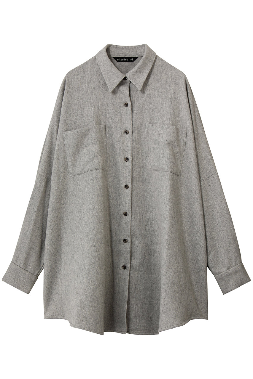 mizuiro ind wool wide shirt with pockets シャツ (l.gray, F) ミズイロインド ELLE SHOP