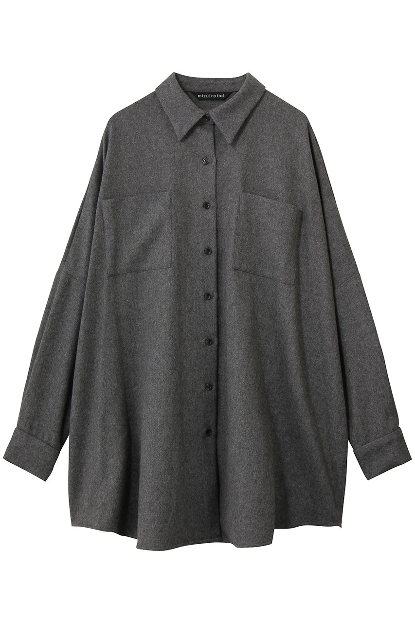 mizuiro ind wool wide shirt with pockets シャツ (gray, F) ミズイロインド ELLE SHOP