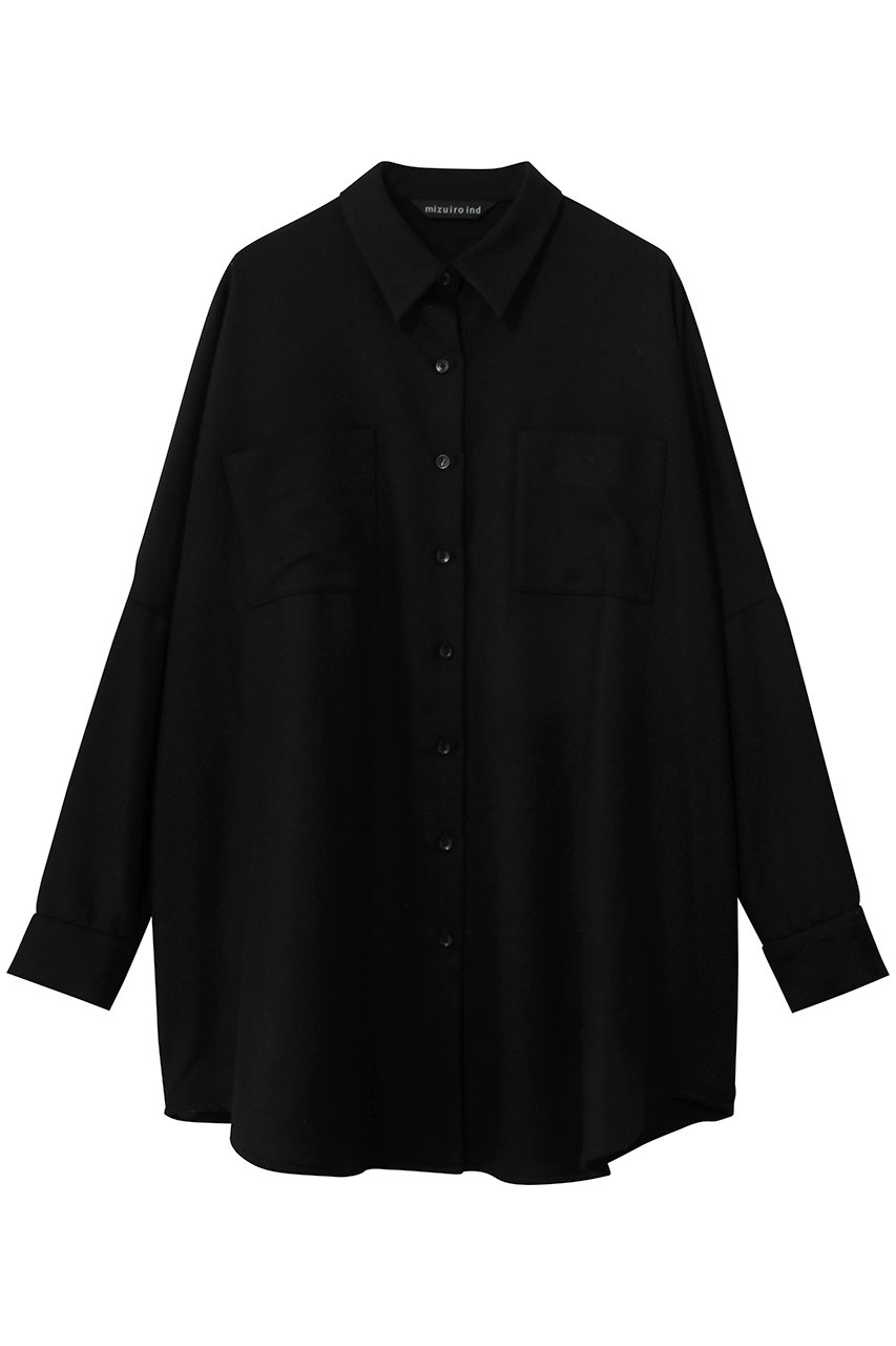 mizuiro ind wool wide shirt with pockets シャツ (black, F) ミズイロインド ELLE SHOP