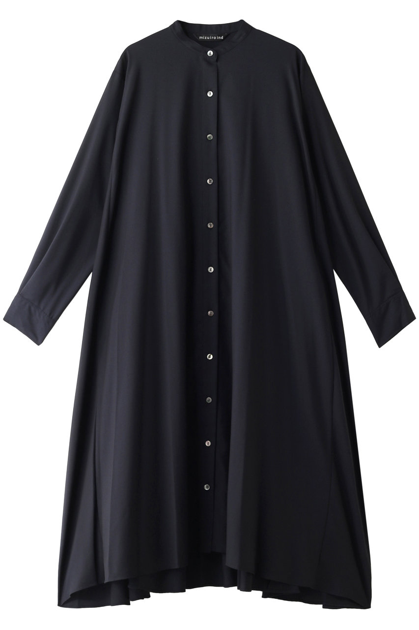mizuiro ind バンドカラーフレアシャツワンピース (ネイビー, F) ミズイロインド ELLE SHOP mizuiro ind バンドカラーフレアシャツワンピース (ネイビー, F) ミズイロインド ELLE SHOP