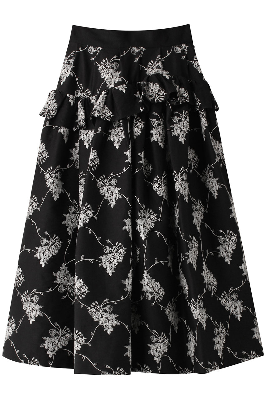 ルール ロジェット/leur logetteのコットンリネン刺繍スカート(ブラック/04432)