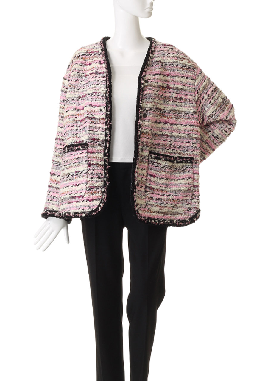 【美品】ルールロジェット　ノーカラー　ツイード　ジャケット　ピンクベージュ　1 レディース ノーカラージャケット（条件：ピンク系