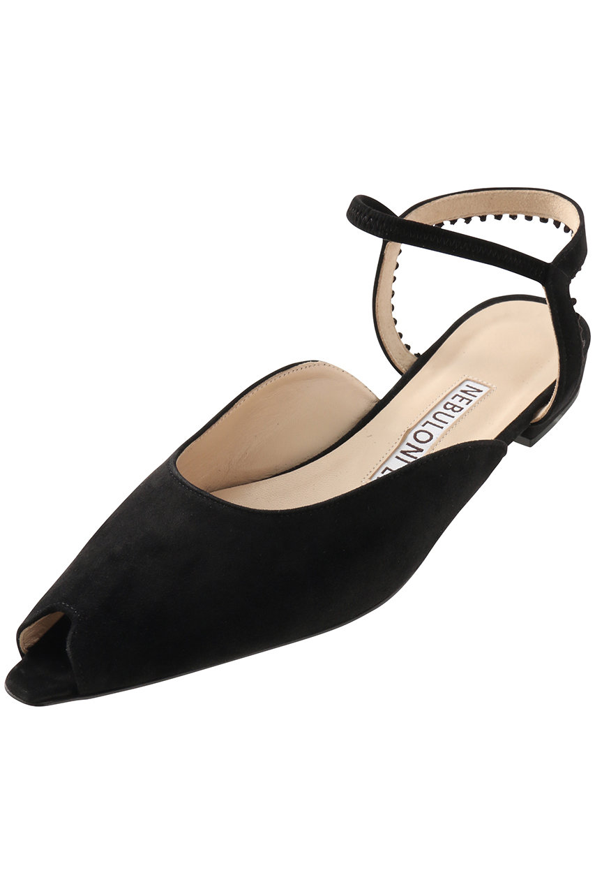 ネブローニ/NEBULONI E.のスエードアンクルストラップフラットシューズ(ブラック/7624)