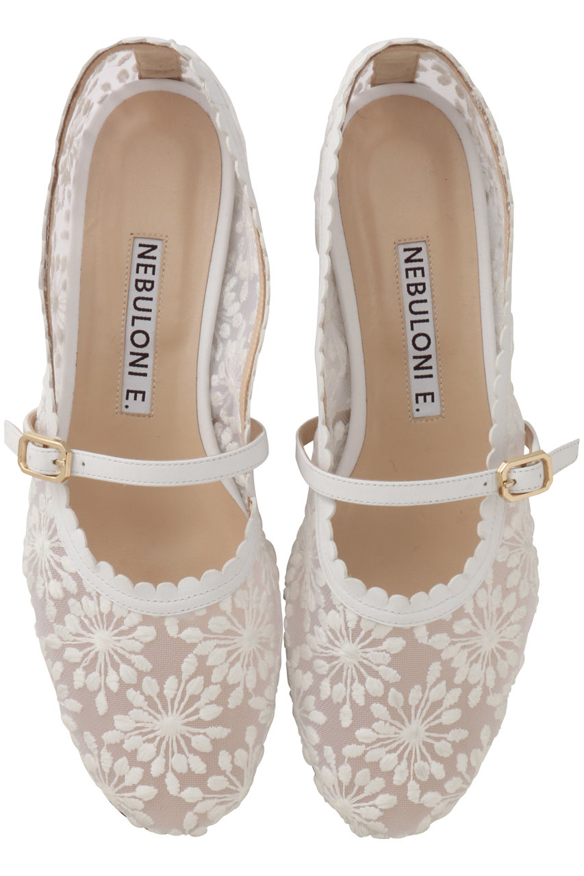 ネブローニ/NEBULONI E.のチュールメリージェーンシューズ(ホワイトフラワー/7600T)