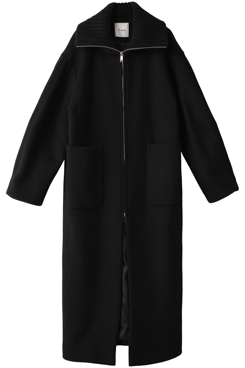 CLANE(クラネ)｜RIB COLLAR WOOL LONG COAT/コート/BLACK の通販 ...