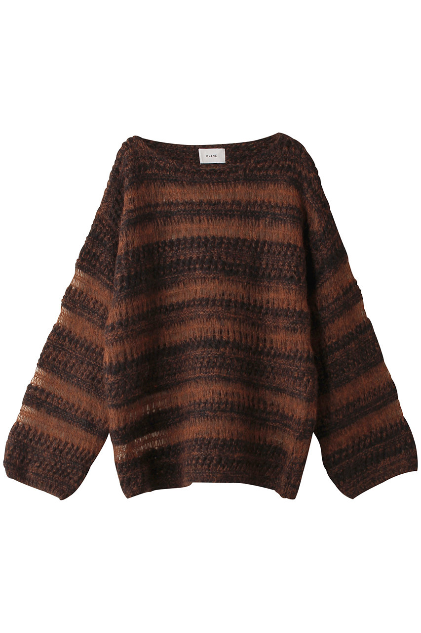 クラネ/CLANEのSHEER BORDER MOHAIR KNIT ニット/セーター(BROWN/17106-2042)